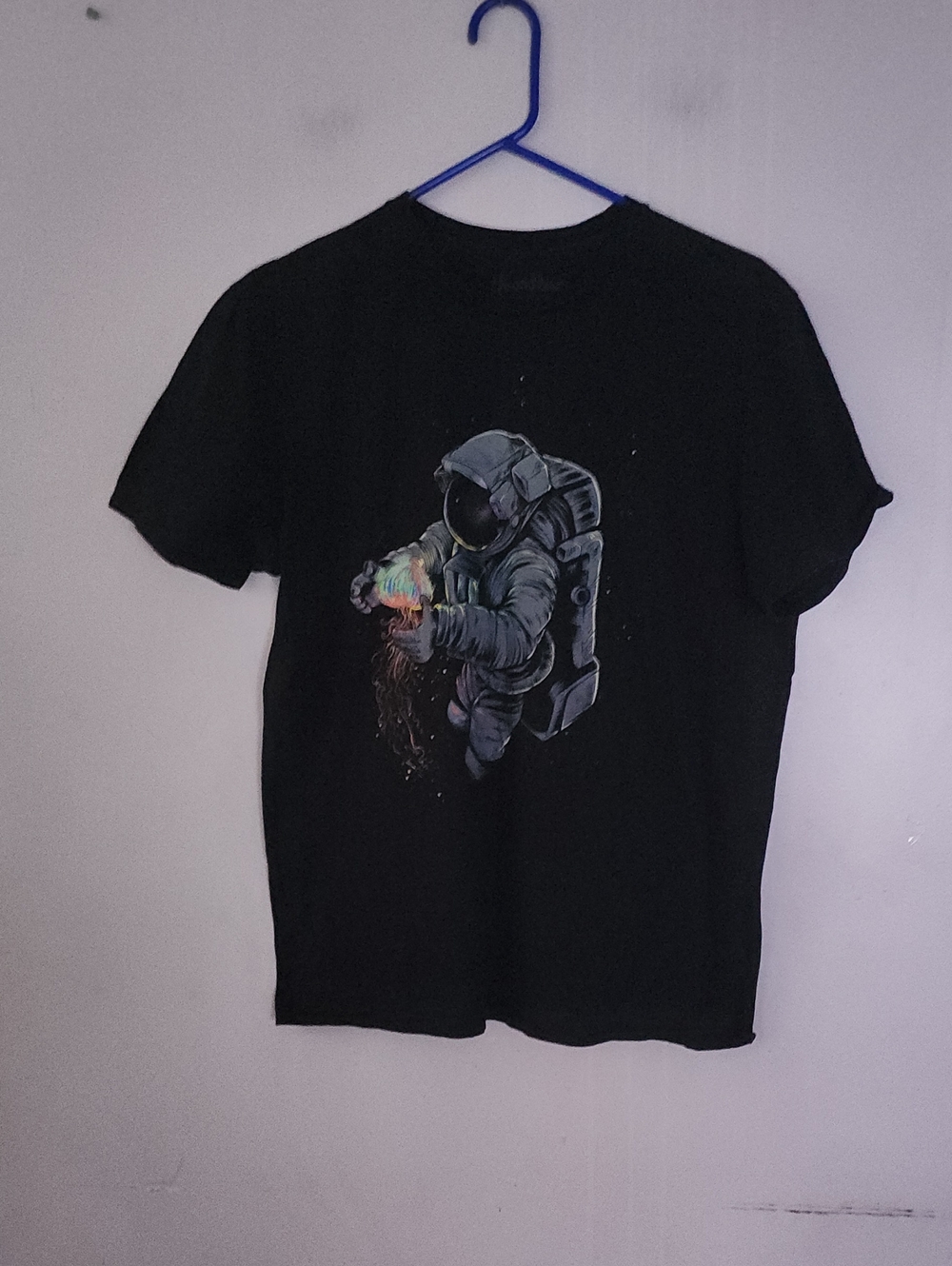 Threadless Black Astronaut Graphic Tee with Multicolor Nebula. New Without Tag